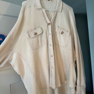 Free People Cream Button-Up Waffle Knit Shirt